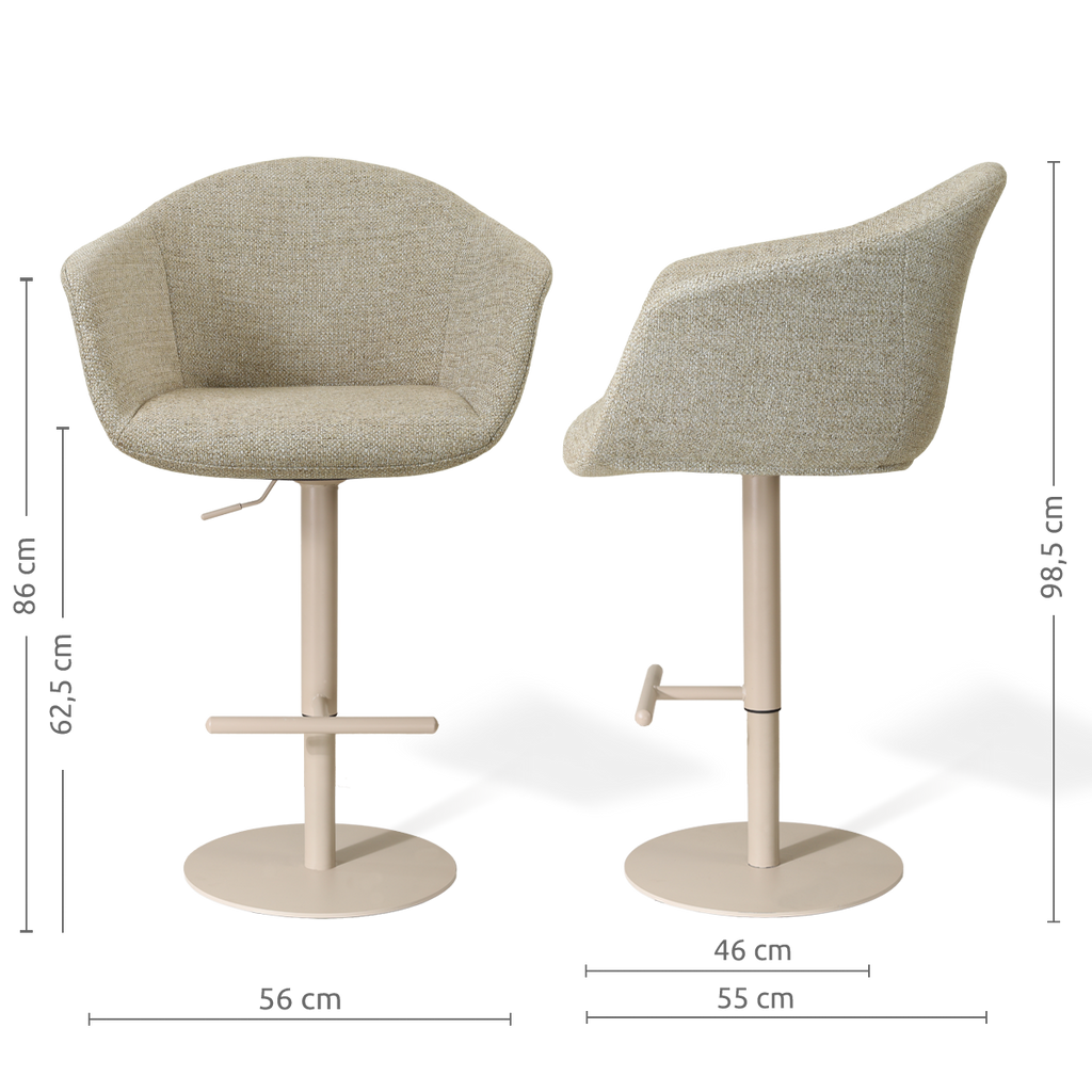Niva-Otis draaibare tulp barkruk taupe melange - verstelbaar - beige onderstel