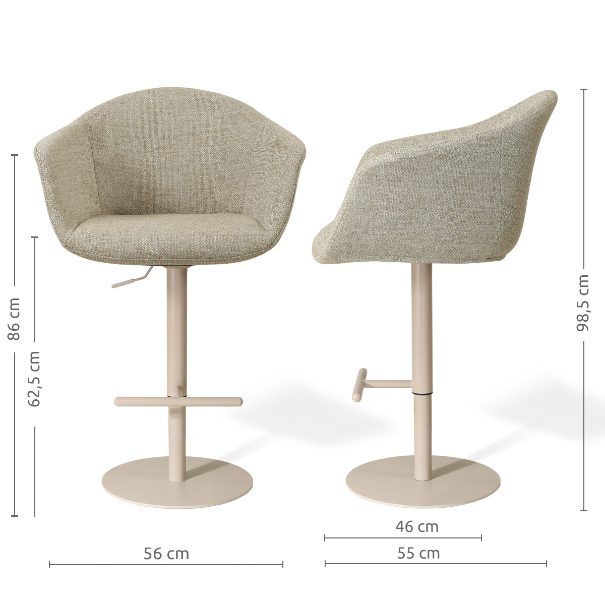 Niva-Otis draaibare tulp barkruk taupe melange - verstelbaar - beige onderstel