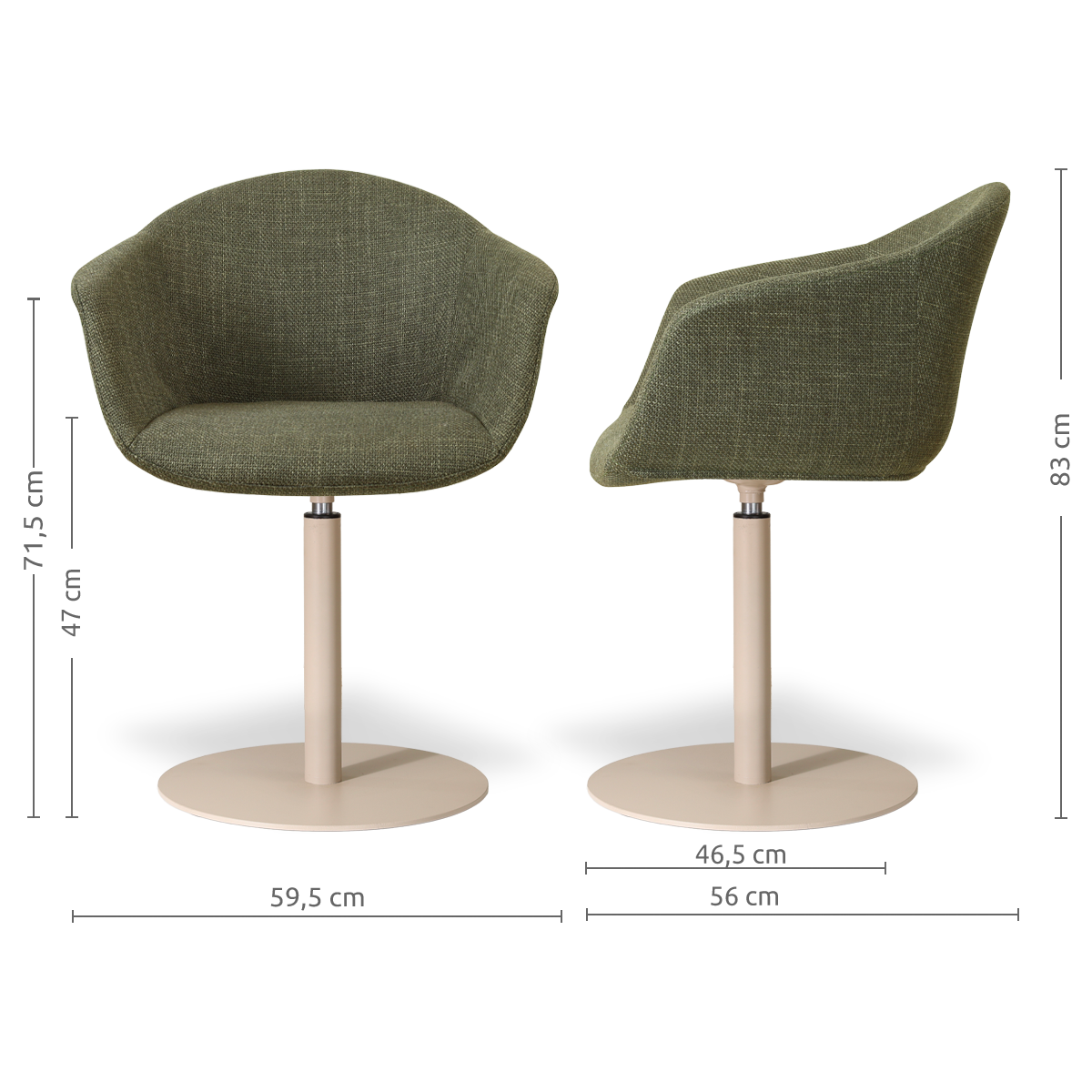 Niva-Otis draaibare tulp eetkamerstoel forestgroen - beige onderstel