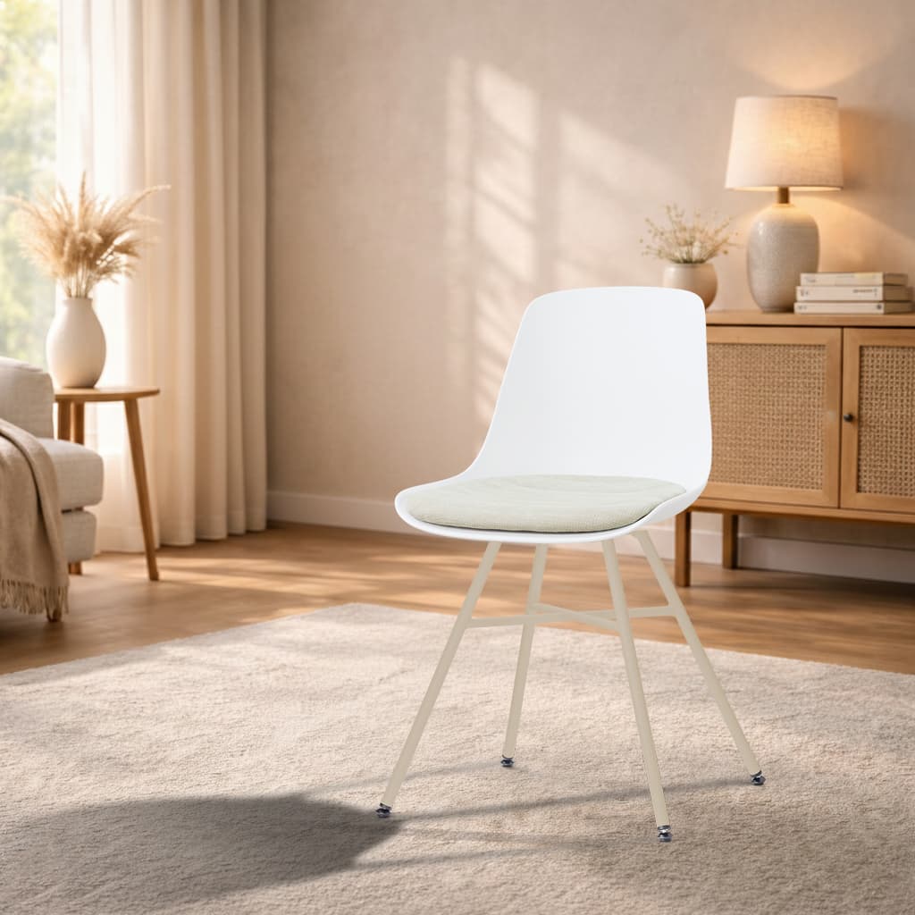 Noa-Liv eetkamerstoel wit met naturelbeige zitkussen - beige onderstel