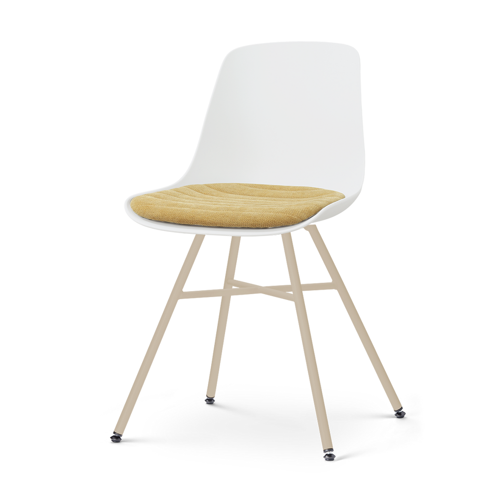 Noa-Liv eetkamerstoel wit met warm oker zitkussen - beige onderstel