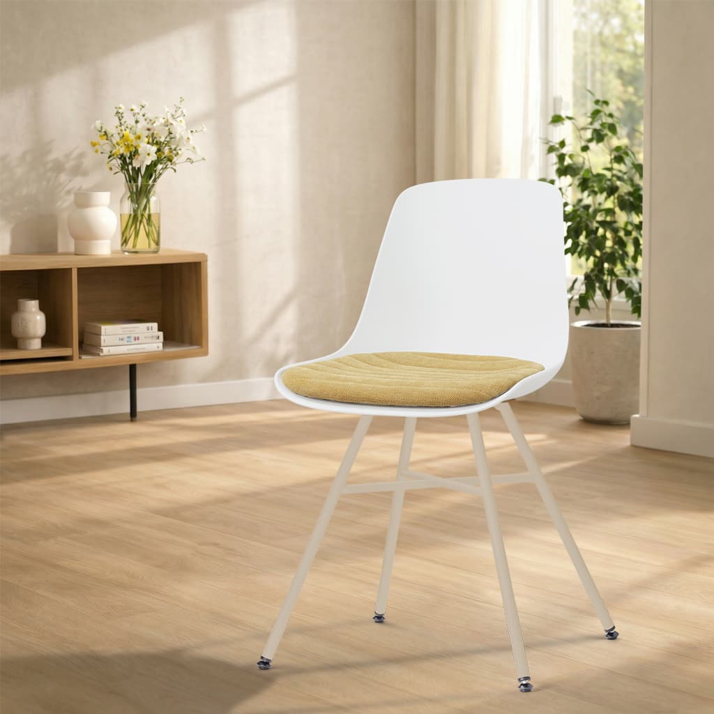 Noa-Liv eetkamerstoel wit met warm oker zitkussen - beige onderstel