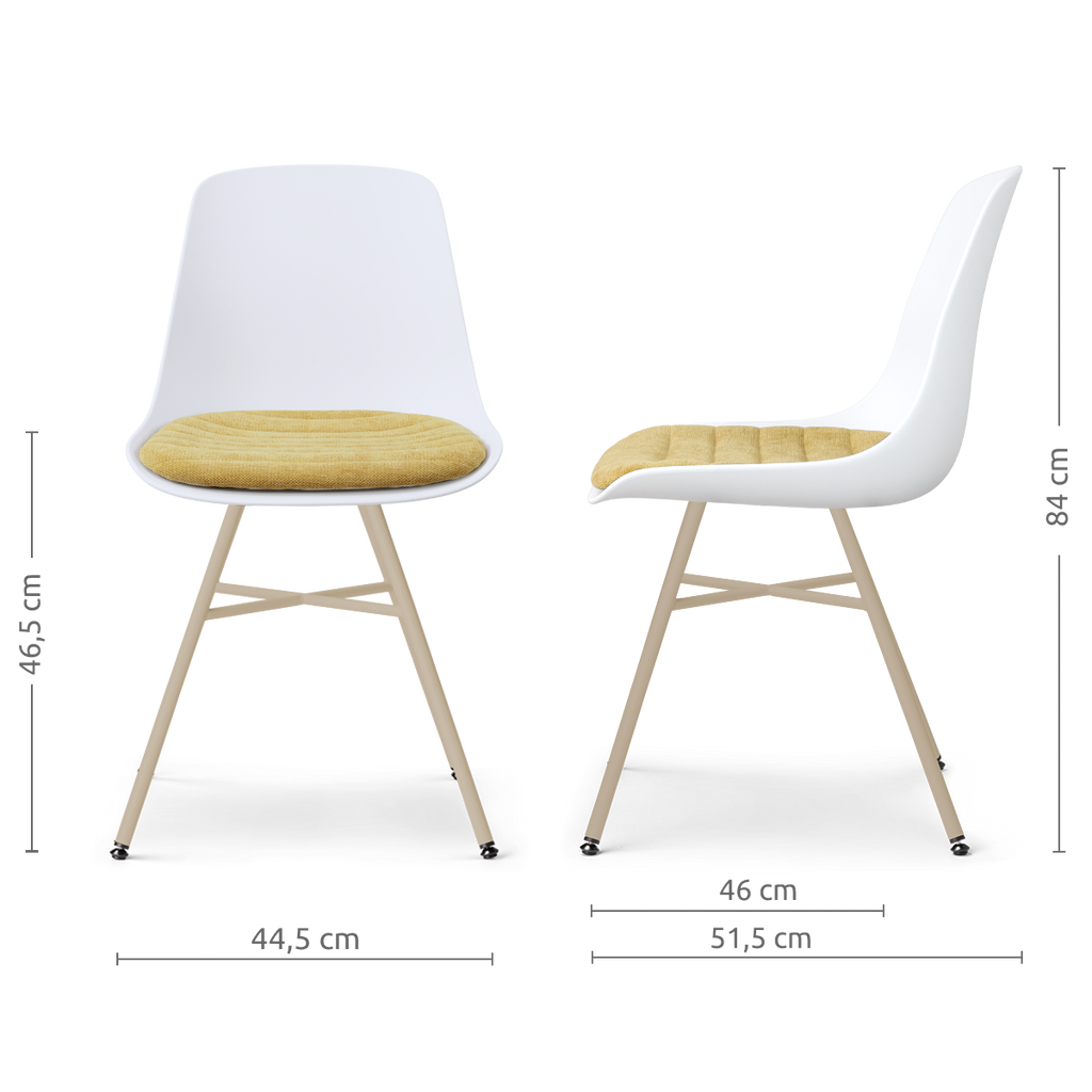 Noa-Liv eetkamerstoel wit met warm oker zitkussen - beige onderstel