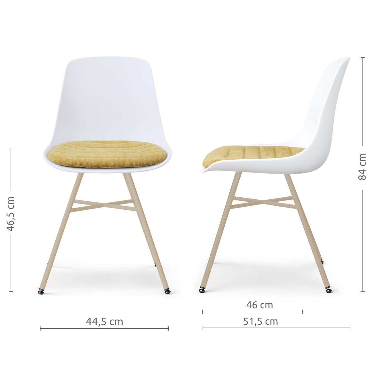 Noa-Liv eetkamerstoel wit met warm oker zitkussen - beige onderstel