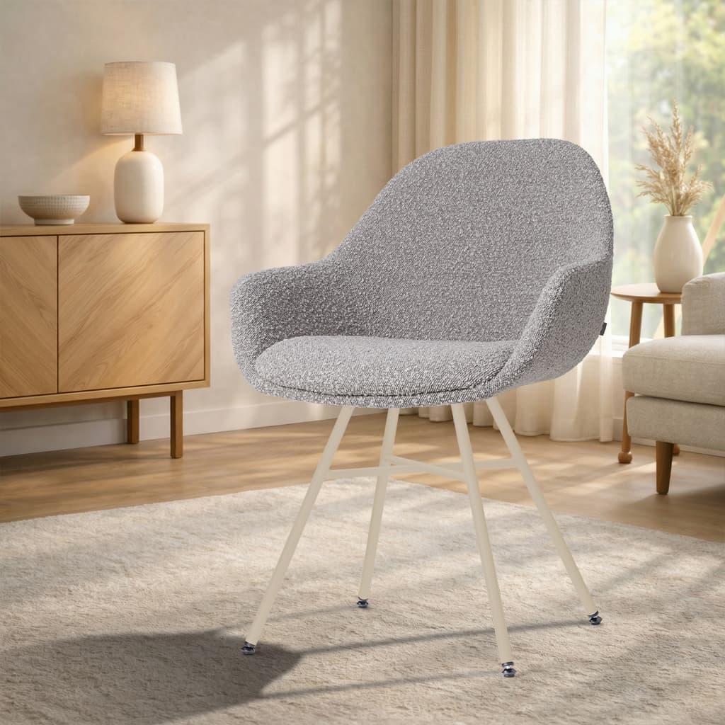 Noa-Mae eetkamerstoel bouclé taupe - beige onderstel
