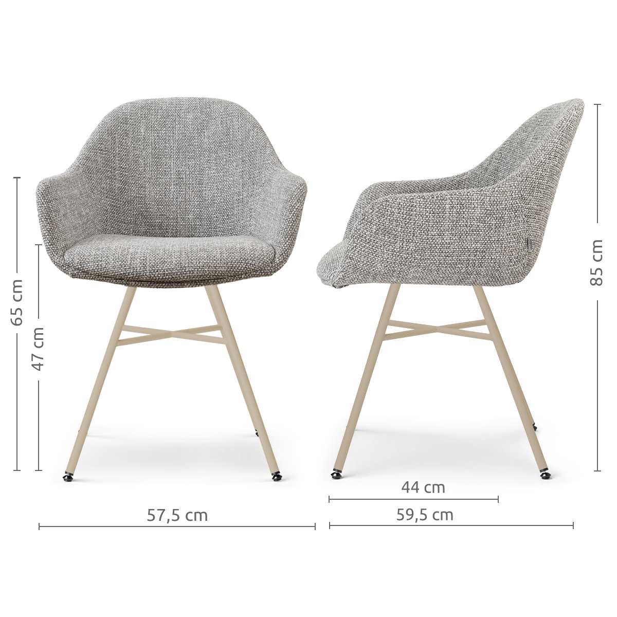 Noa-Mae eetkamerstoel grijs blend - beige onderstel