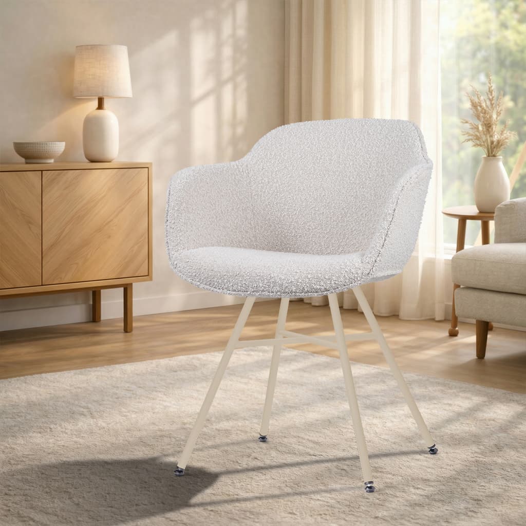 Noa-Mae eetkamerstoel bouclé beige - beige onderstel