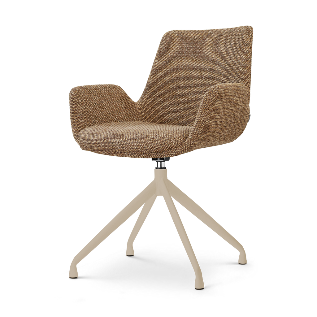 Nola-Eef draaibare eetkamerstoel bruin blend - beige onderstel