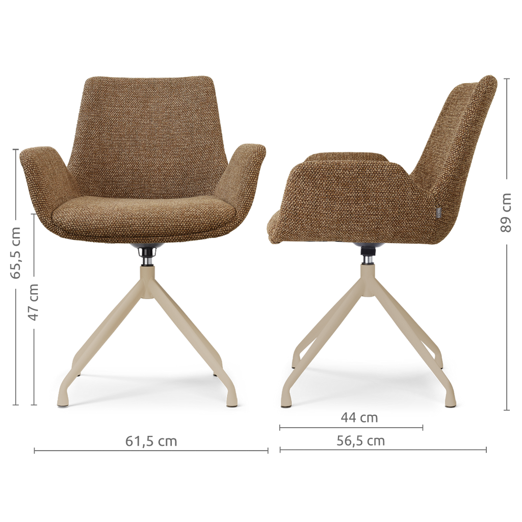 Nola-Eef draaibare eetkamerstoel bruin blend - beige onderstel
