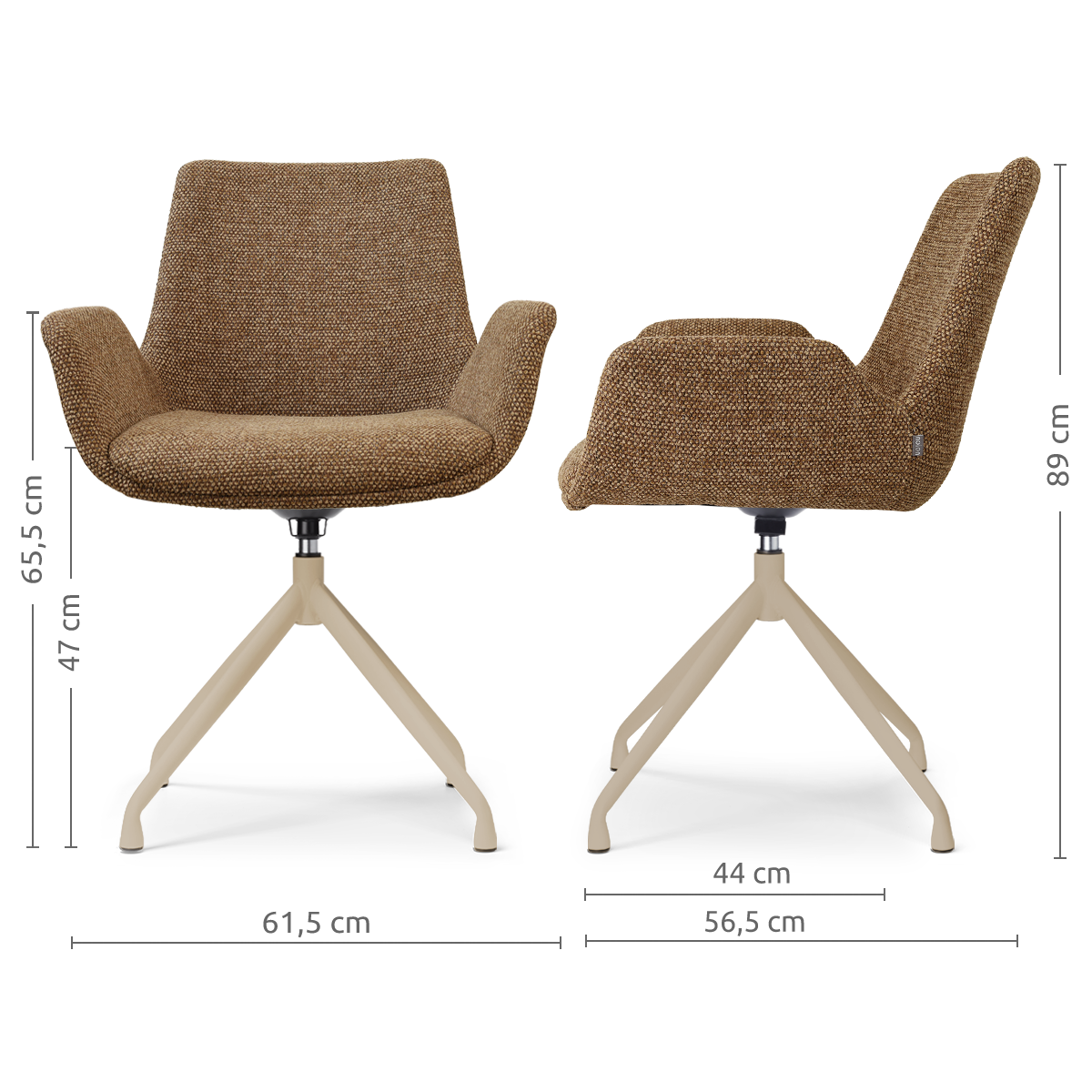 Nola-Eef draaibare eetkamerstoel bruin blend - beige onderstel