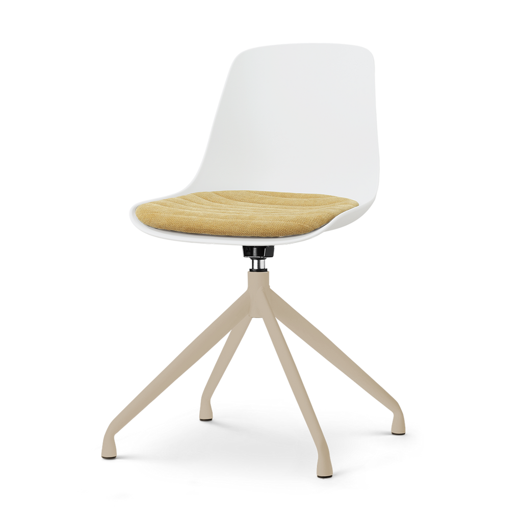 Nola-Liv draaibare eetkamerstoel wit met warm oker zitkussen - beige onderstel