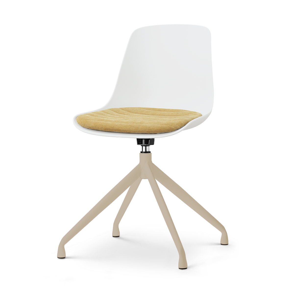 Nola-Liv draaibare eetkamerstoel wit met warm oker zitkussen - beige onderstel