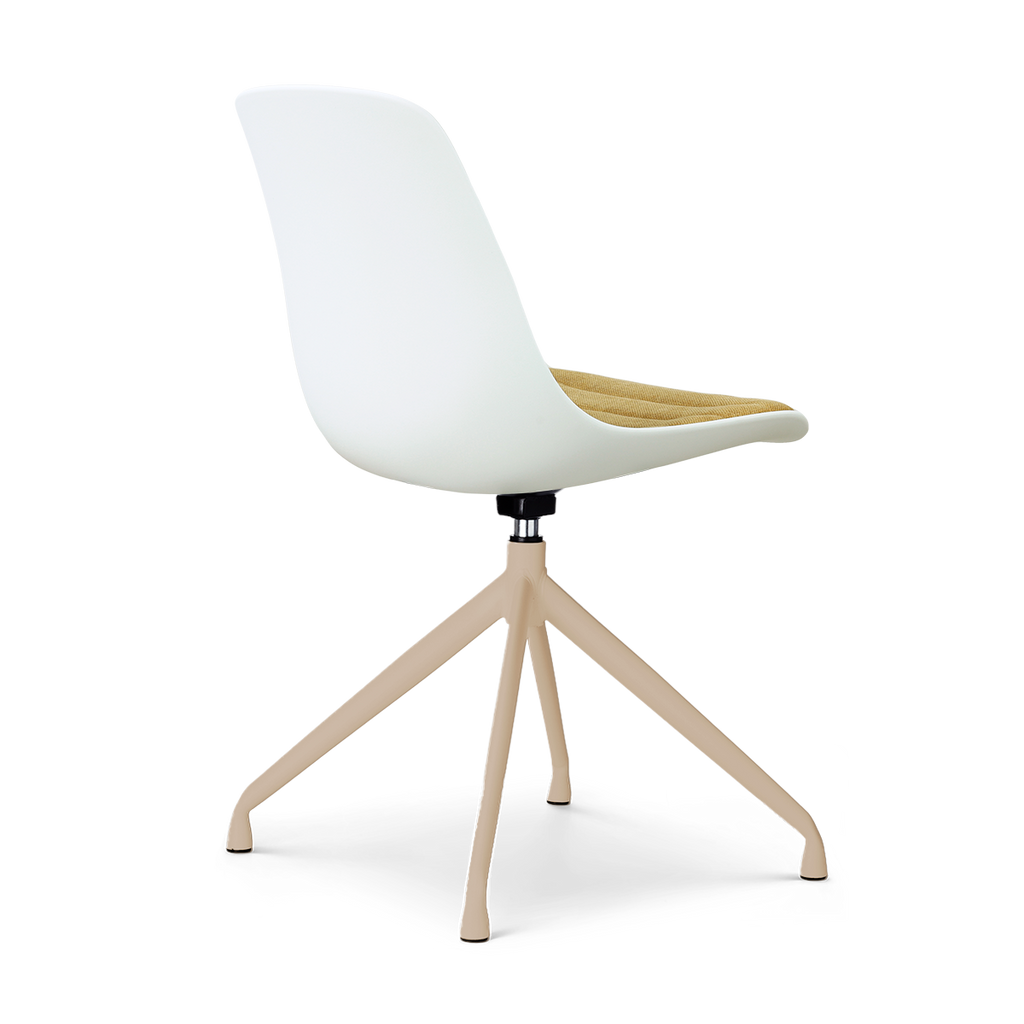 Nola-Liv draaibare eetkamerstoel wit met warm oker zitkussen - beige onderstel