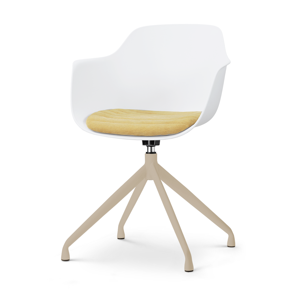 Nola-Liz draaibare eetkamerstoel wit met warm oker zitkussen - beige onderstel