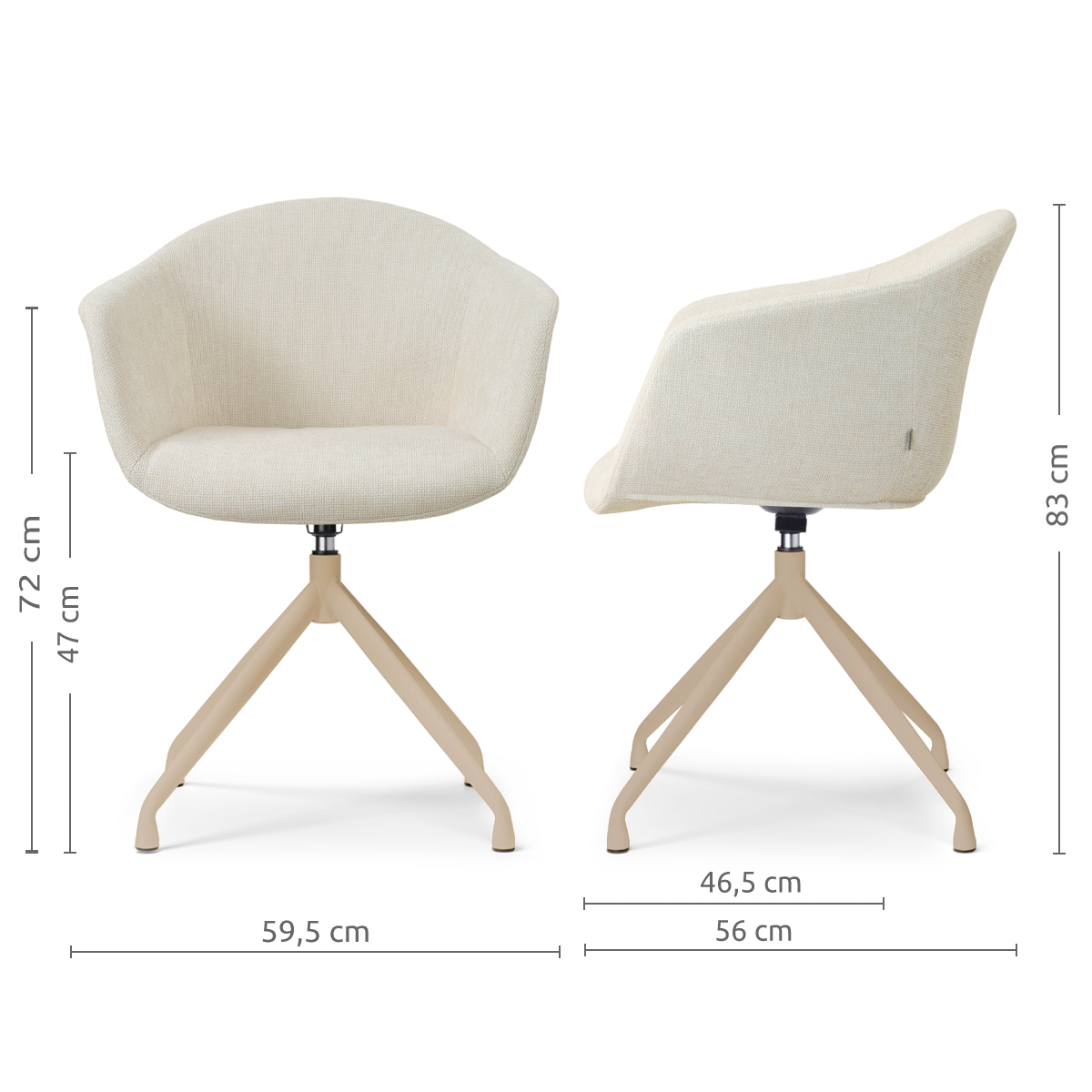 Nola-Otis draaibare eetkamerstoel cottonbeige - beige onderstel