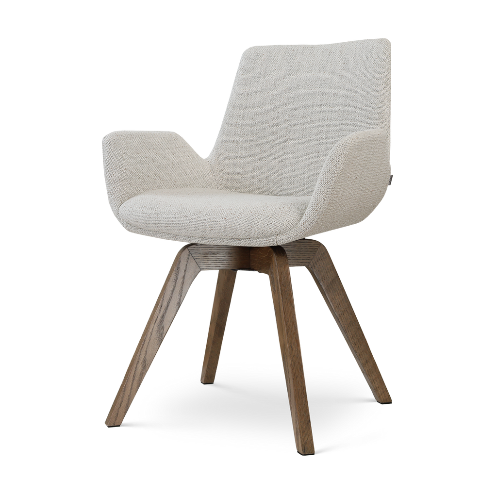 Noor-Eef draaibare eetkamerstoel beige gemêleerd - walnoot houten onderstel
