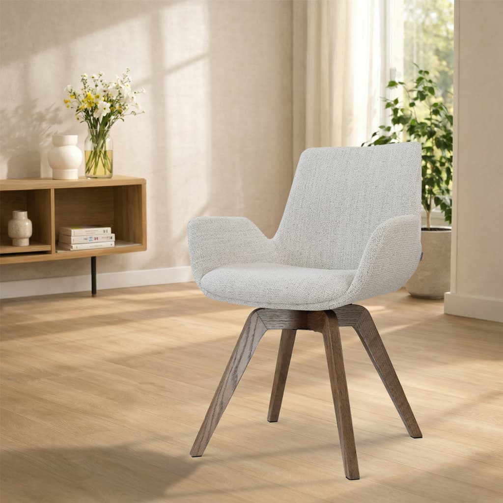 Noor-Eef draaibare eetkamerstoel beige gemêleerd - walnoot houten onderstel