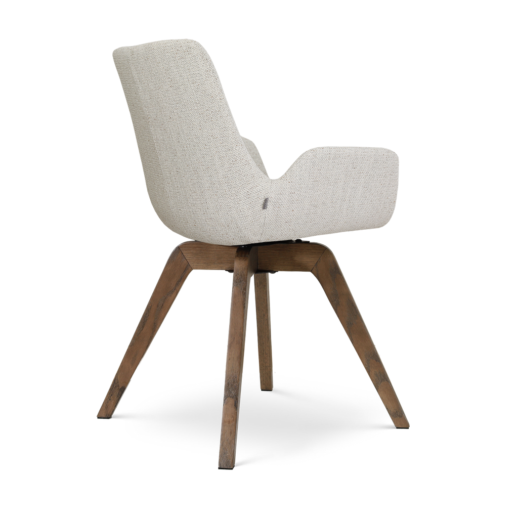 Noor-Eef draaibare eetkamerstoel beige gemêleerd - walnoot houten onderstel