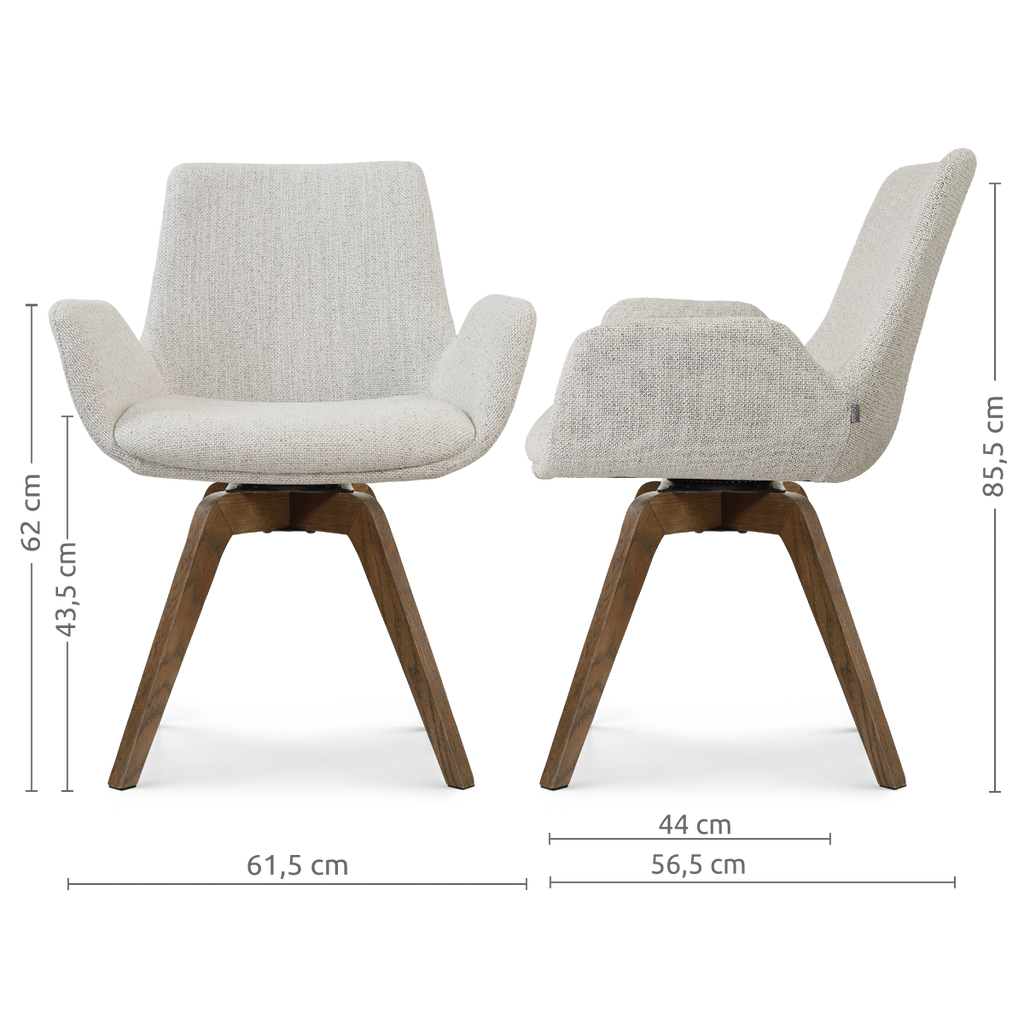 Noor-Eef draaibare eetkamerstoel beige gemêleerd - walnoot houten onderstel