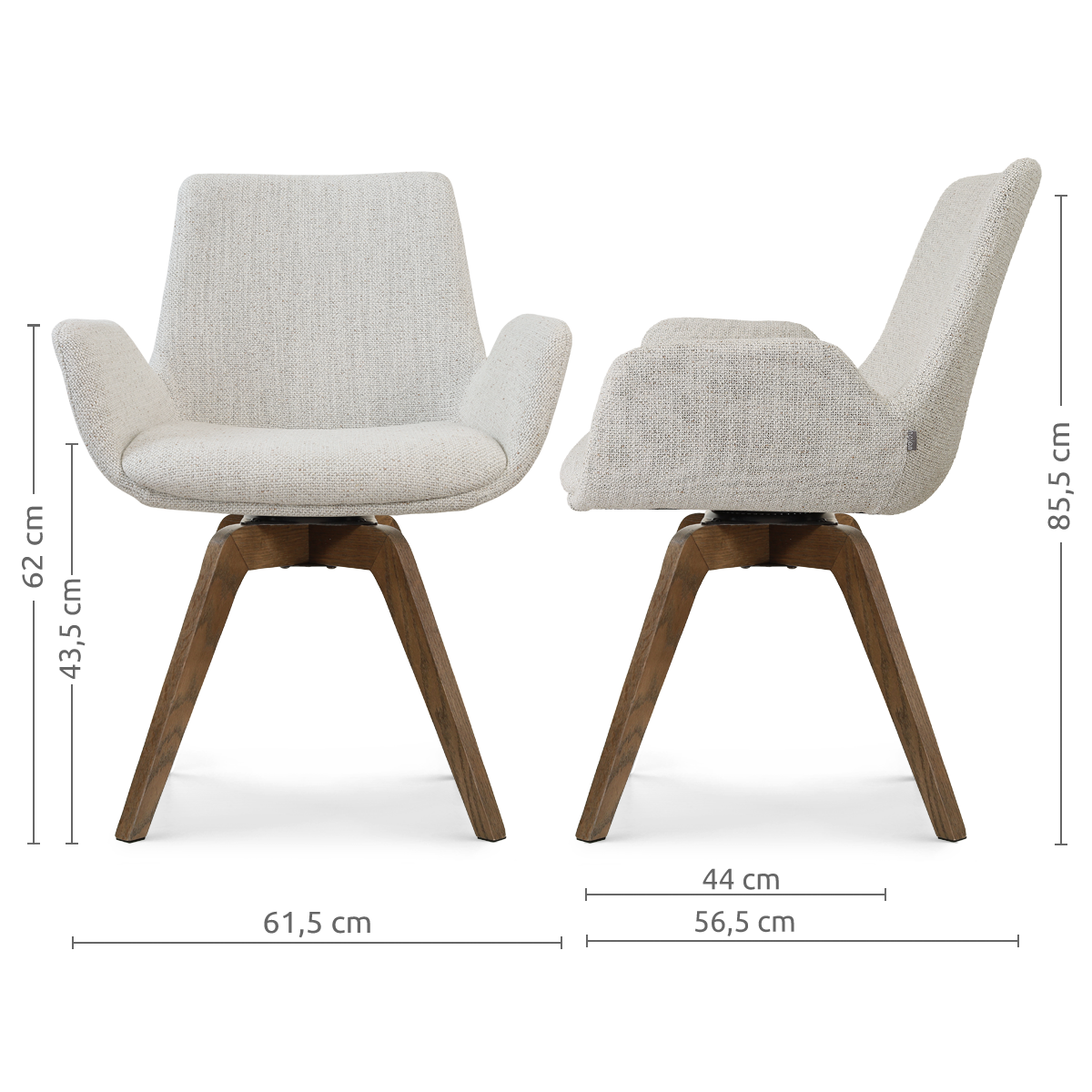 Noor-Eef draaibare eetkamerstoel beige gemêleerd - walnoot houten onderstel