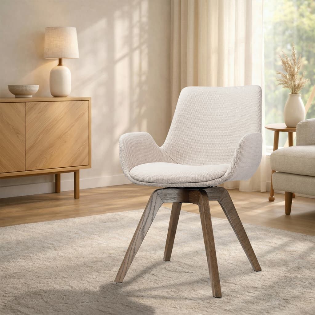 Noor-Eef draaibare eetkamerstoel beige - walnoot houten onderstel
