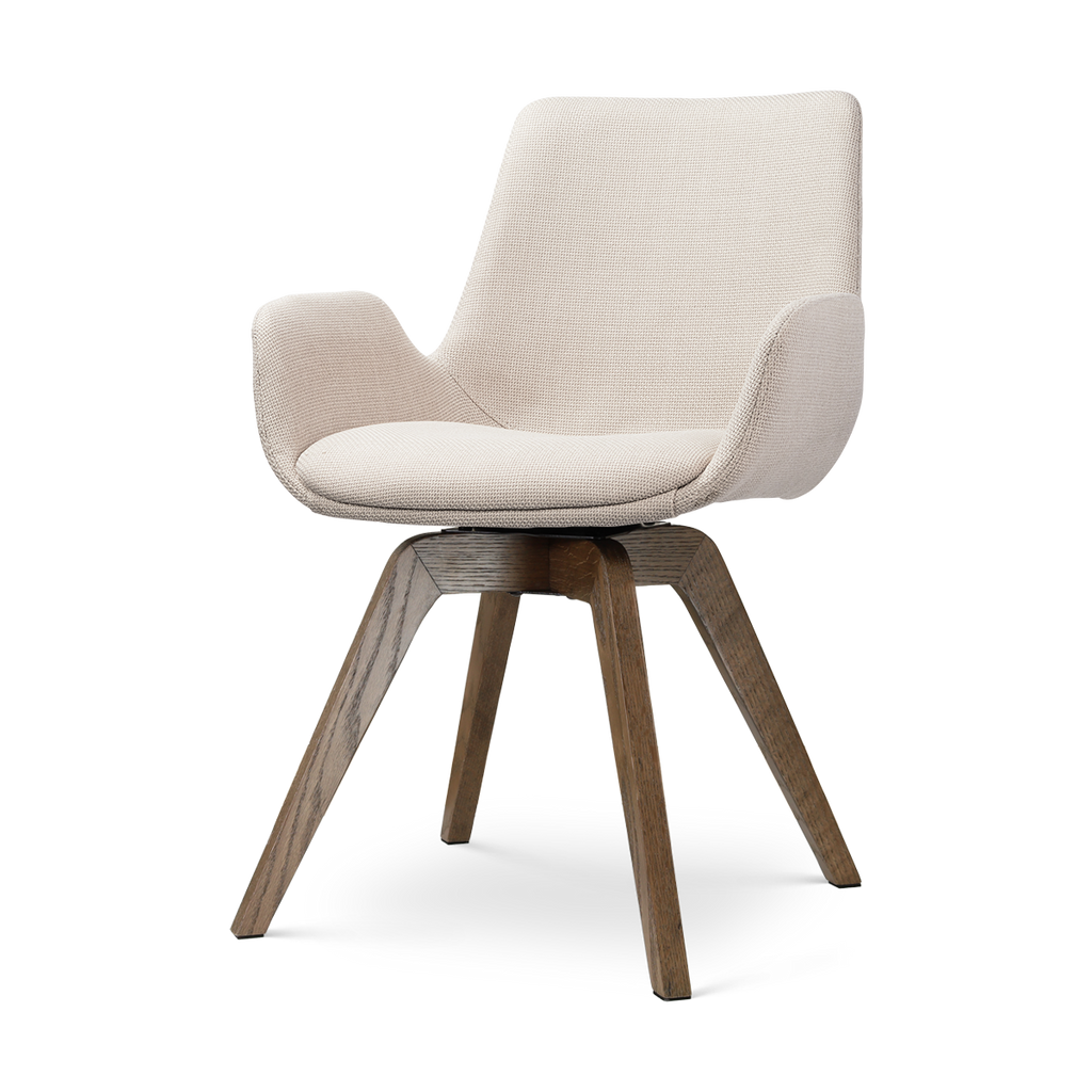 Noor-Eef draaibare eetkamerstoel beige - walnoot houten onderstel