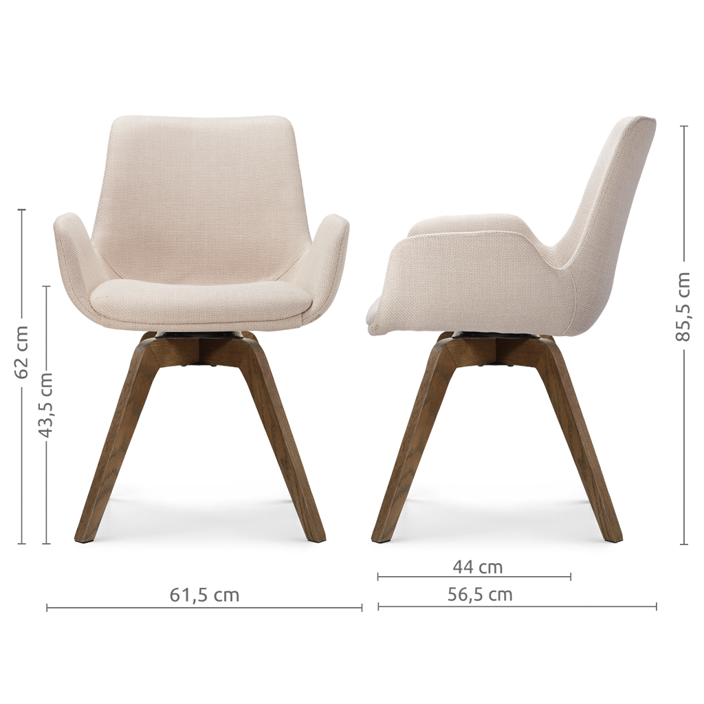 Noor-Eef draaibare eetkamerstoel beige - walnoot houten onderstel