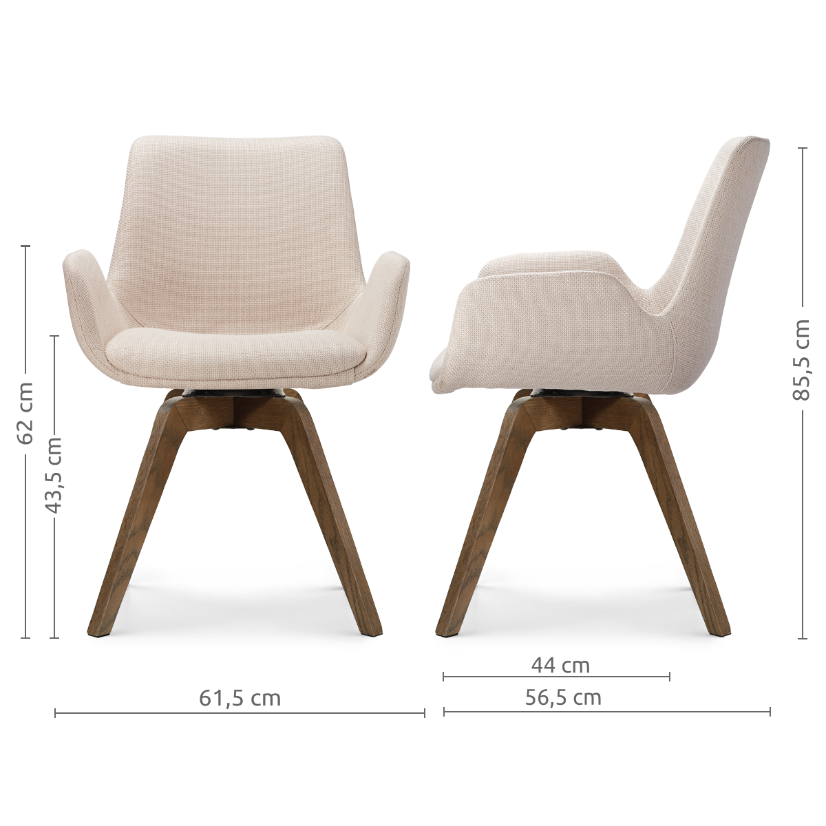 Noor-Eef draaibare eetkamerstoel beige - walnoot houten onderstel