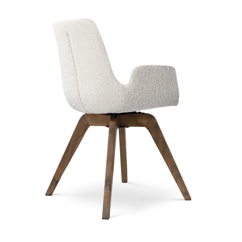 Noor-Eef draaibare eetkamerstoel bouclé beige - walnoot houten onderstel
