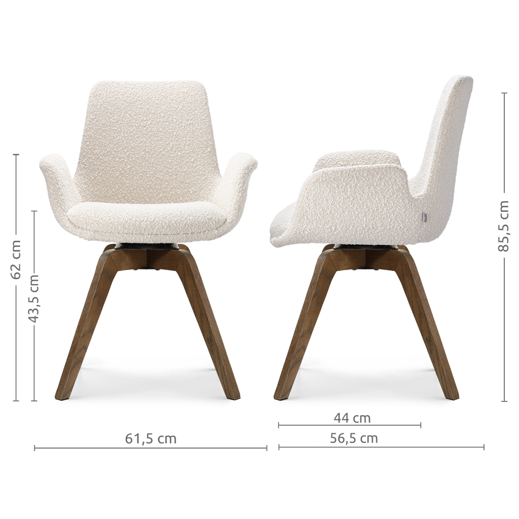 Noor-Eef draaibare eetkamerstoel bouclé beige - walnoot houten onderstel