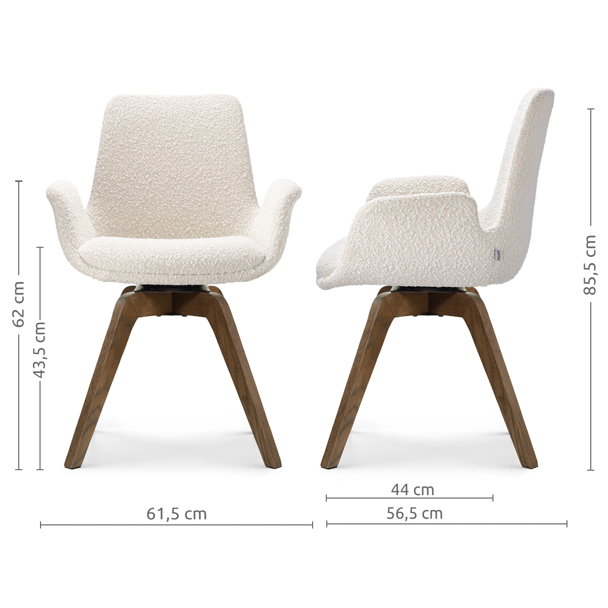 Noor-Eef draaibare eetkamerstoel bouclé beige - walnoot houten onderstel