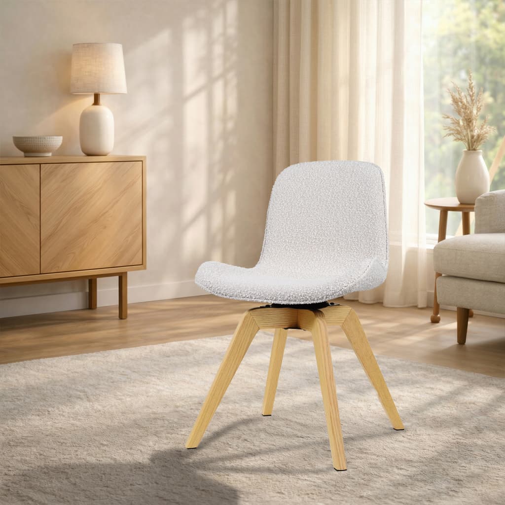 Noor-Fé draaibare eetkamerstoel bouclé beige - houten onderstel