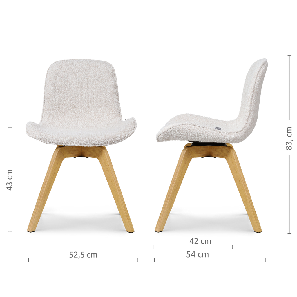 Noor-Fé draaibare eetkamerstoel bouclé beige - houten onderstel