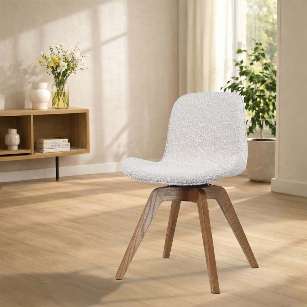 Noor-Fé draaibare eetkamerstoel bouclé beige - walnoot houten onderstel