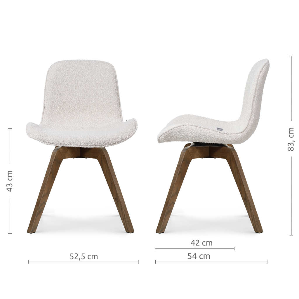 Noor-Fé draaibare eetkamerstoel bouclé beige - walnoot houten onderstel