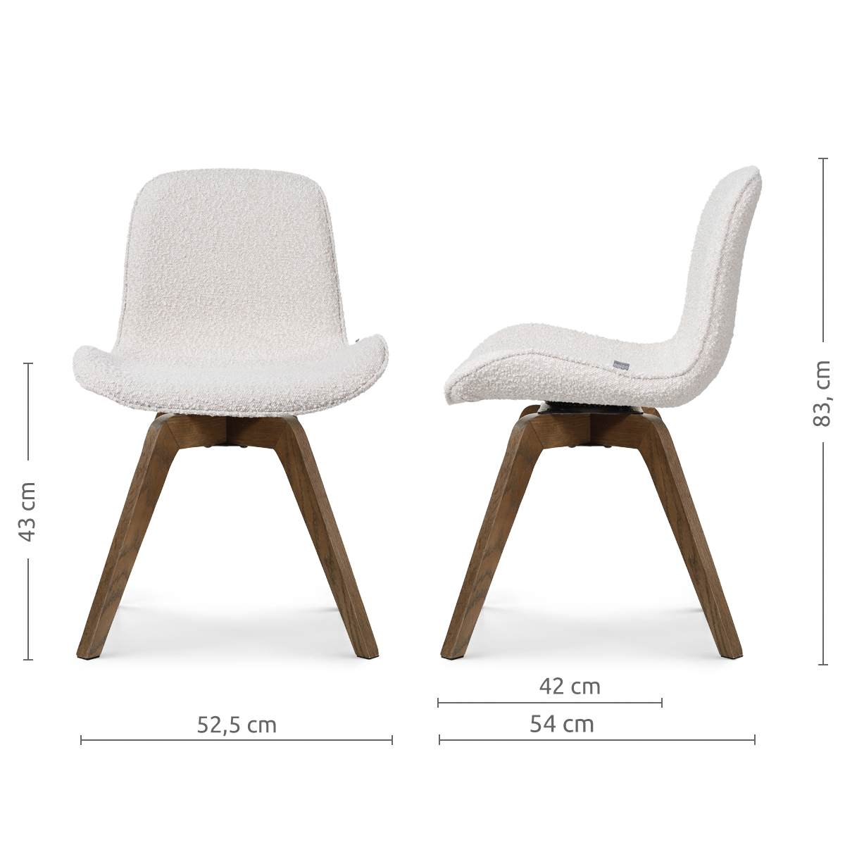 Noor-Fé draaibare eetkamerstoel bouclé beige - walnoot houten onderstel