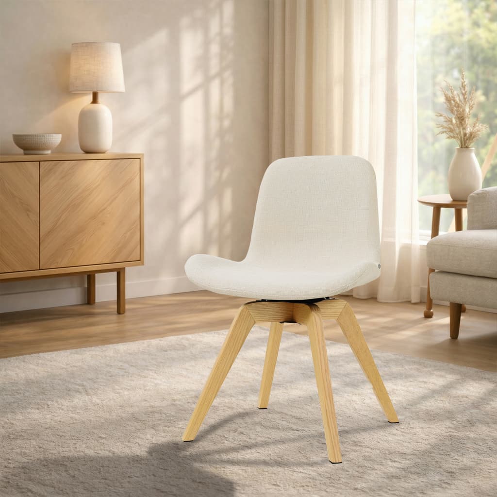 Noor-Fé draaibare eetkamerstoel cottonbeige - houten onderstel