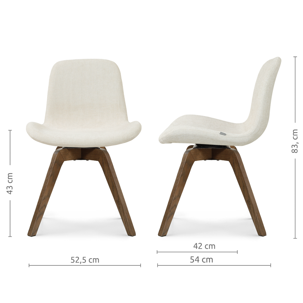 Noor-Fé draaibare eetkamerstoel cottonbeige - walnoot houten onderstel