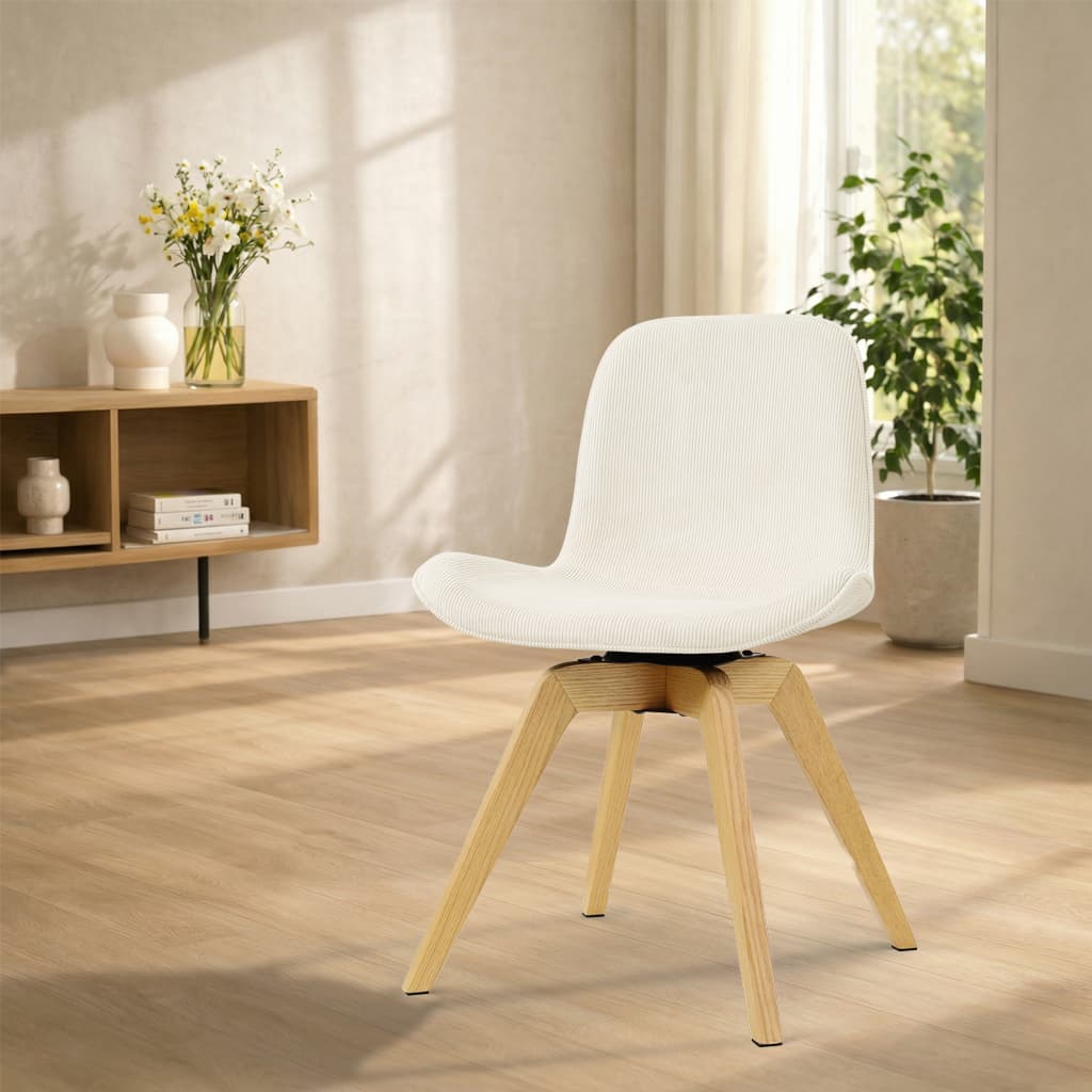 Noor-Fé draaibare eetkamerstoel rib beige - houten onderstel