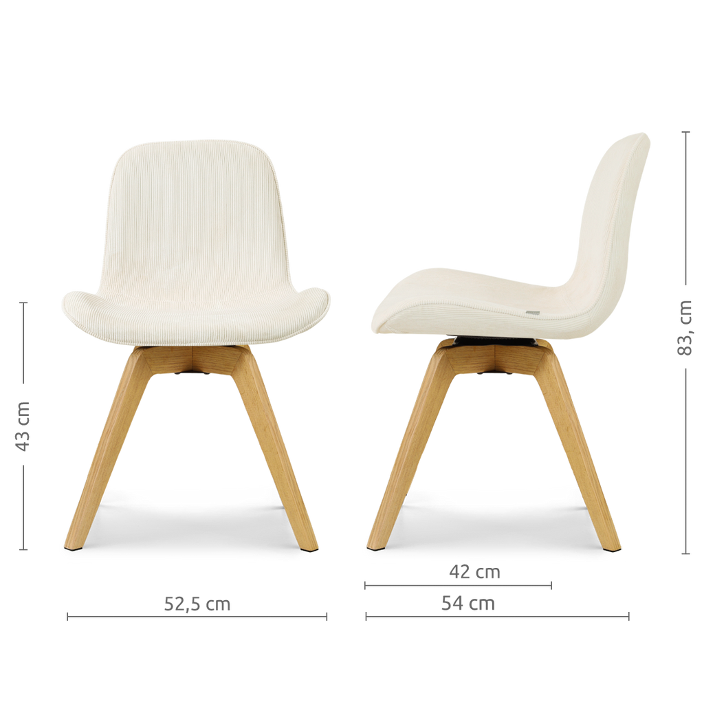 Noor-Fé draaibare eetkamerstoel rib beige - houten onderstel