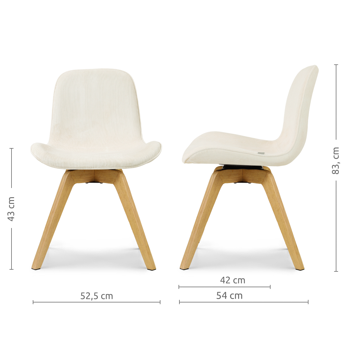 Noor-Fé draaibare eetkamerstoel rib beige - houten onderstel