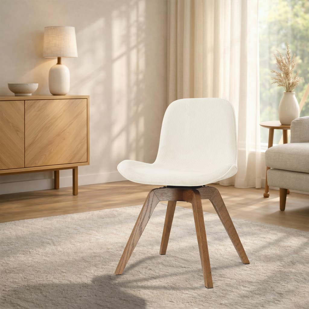 Noor-Fé draaibare eetkamerstoel rib beige - walnoot houten onderstel