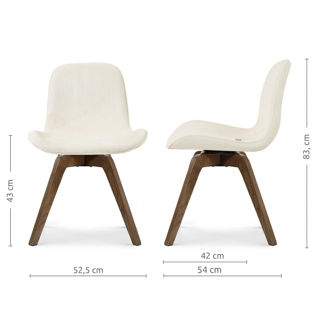Noor-Fé draaibare eetkamerstoel rib beige - walnoot houten onderstel