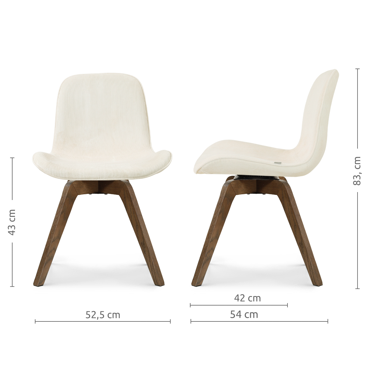 Noor-Fé draaibare eetkamerstoel rib beige - walnoot houten onderstel