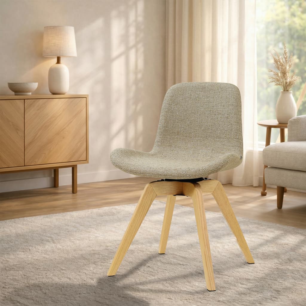 Noor-Fé draaibare eetkamerstoel taupe melange - houten onderstel