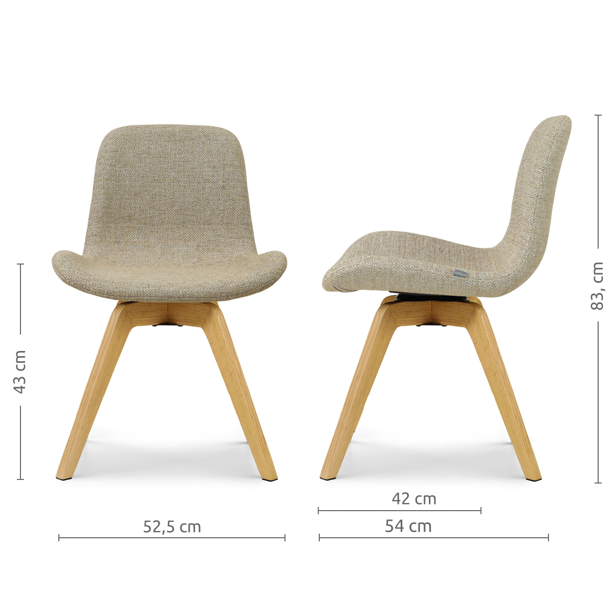 Noor-Fé draaibare eetkamerstoel taupe melange - houten onderstel