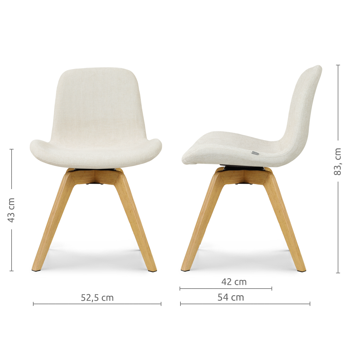Noor-Fé draaibare eetkamerstoel cottonbeige - houten onderstel