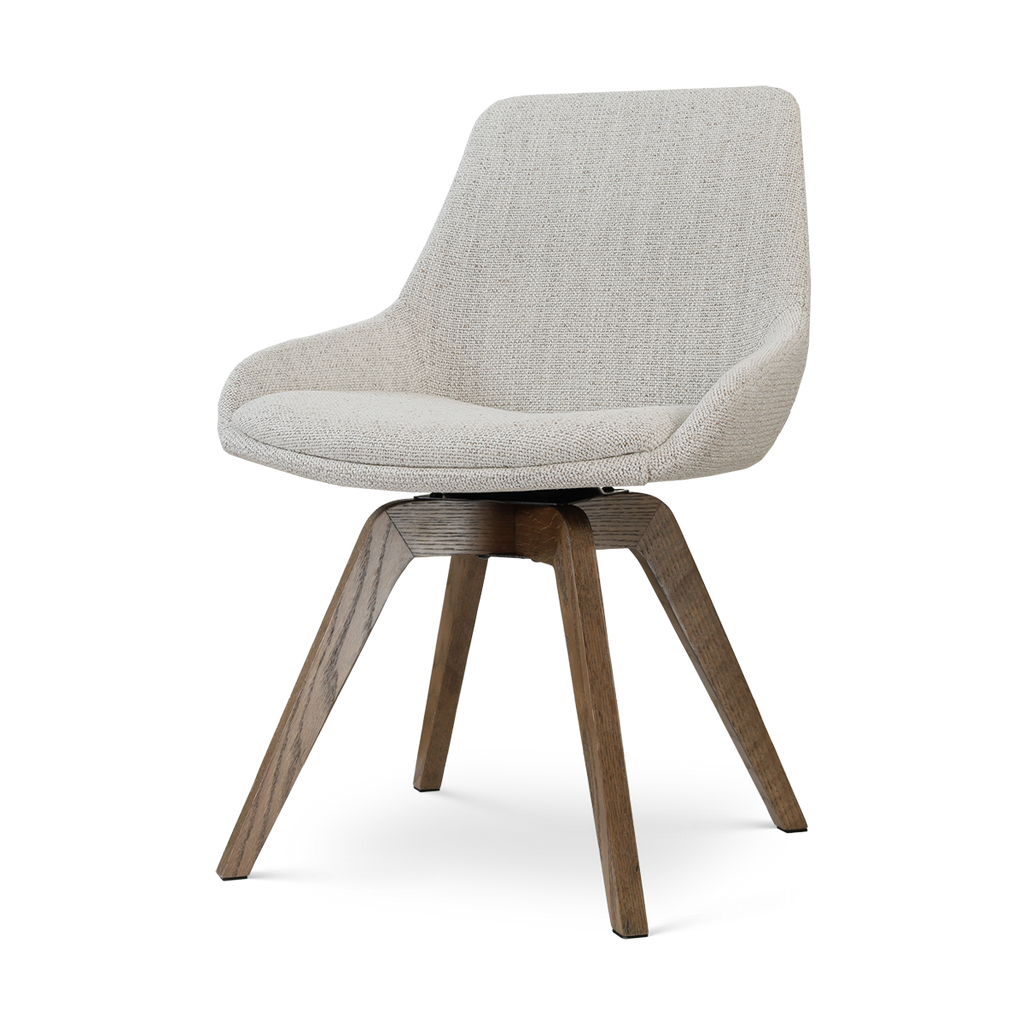 Noor-Isa draaibare eetkamerstoel beige gemêleerd - walnoot houten onderstel