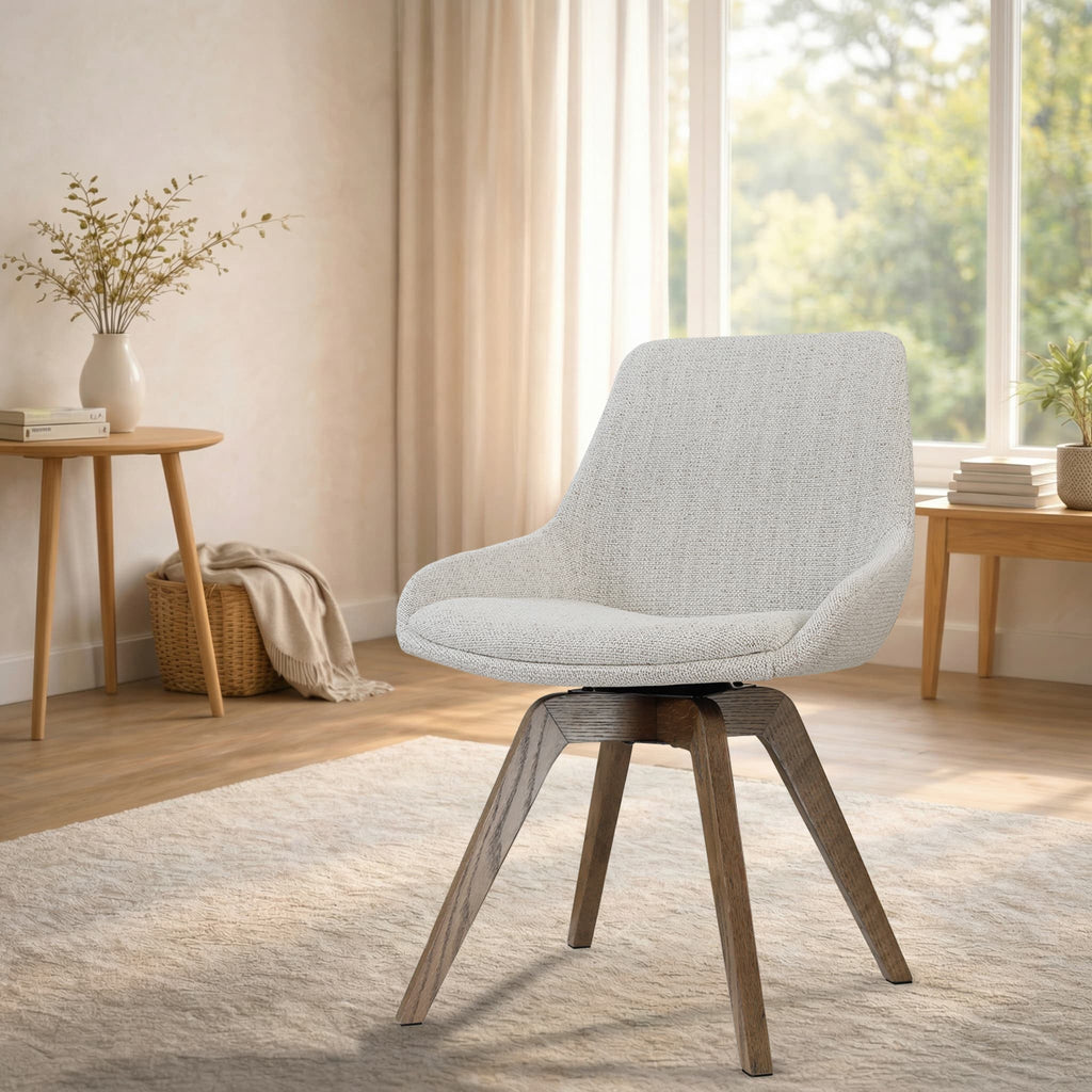 Noor-Isa draaibare eetkamerstoel beige gemêleerd - walnoot houten onderstel