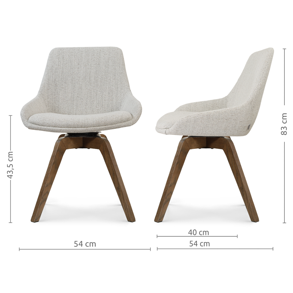 Noor-Isa draaibare eetkamerstoel beige gemêleerd - walnoot houten onderstel